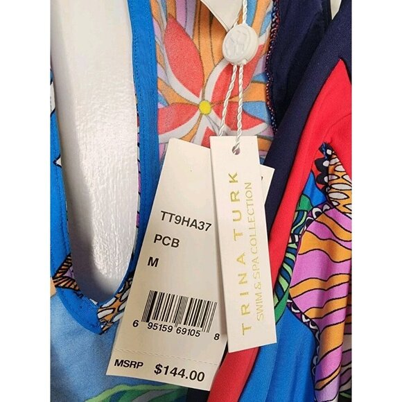 Trina Turk Tahiti Tropical Pacific Swim Romper Swimsuit Cover Up Sz Medium Spa - Picture 5 of 9